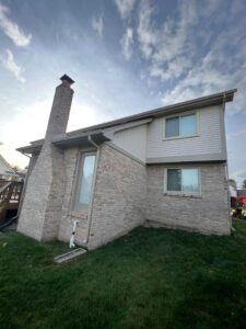 Gray brick house.
